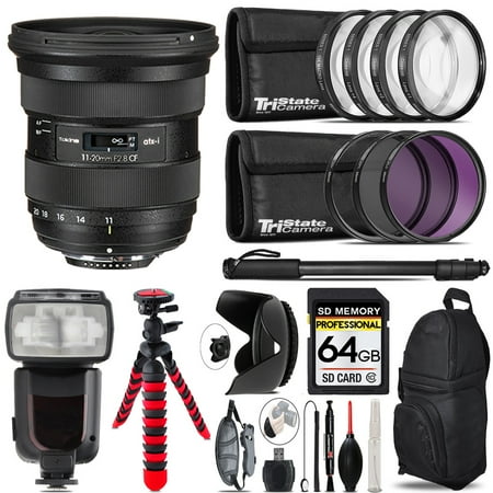 Tokina atx-i 11-20mm f/2.8 CF Lens (Nikon) + Professional Flash & More - 64GB Accessory Kit (International Version)