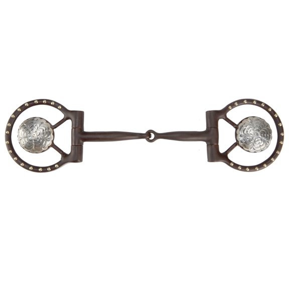 Toklat Wes 3 Offset Dee Snaffle Bit - Antique Brown with Floral Concho, 5" Mouthpiece