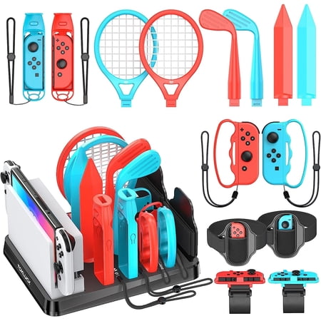 Tokluck Switch Sports Accessories Bundle with Organizer Station for Nintendo Switch/OLED Console & Controller, Storage and Organizer for Switch Sports Games, Family Sports Game Pack Accessories Kit