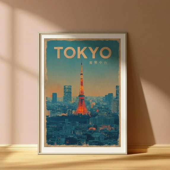 Tokyo Cityscape Poster: Vintage Japanese Travel Print, Unframed Poster Size 8x12