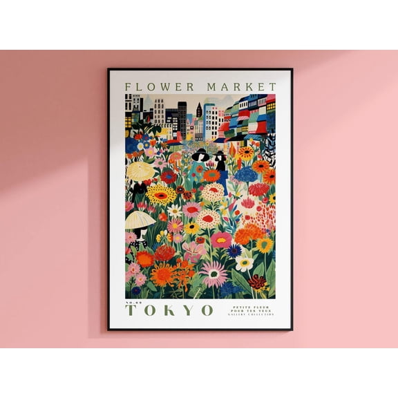 Tokyo Flower Market Poster, Tokyo Floral Art, Japan Travel Poster, Japan Wall Art, Emerald Green Poster, Japanese Botanical Art Wall Art, Modern Wall Decor For Living Room, 8x12 UNFRAMED