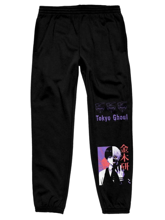 Tokyo Ghoul Anime Mask Repeat Kanji Text Graphic Print Men's Black Sweatpants-S