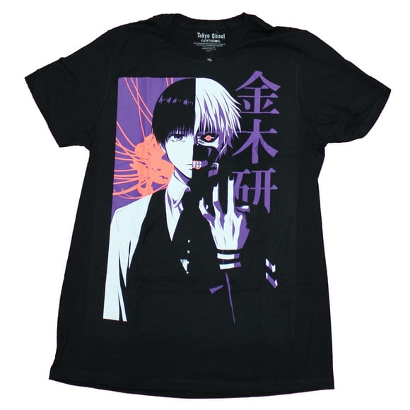 Tokyo Ghoul Mens T-Shirt - Split Face Ken Kaneki Kanji Image (X-Small)