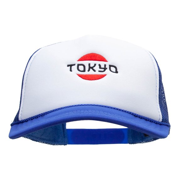 Tokyo Icon Embroidered Foam Panel Mesh Snapback - Royal White OSFM