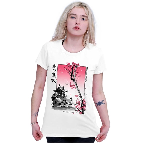 Tokyo Japan Breath of Spring Flowers Womens Slim Fit Graphic Tee Brisco Brands S