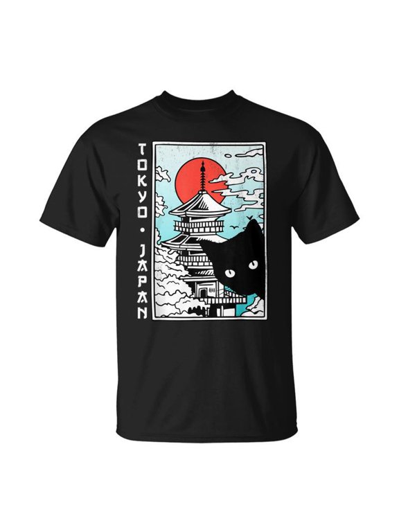 Tokyo Japan Cute Kawaii Japanese Temple Black Cat TShirt