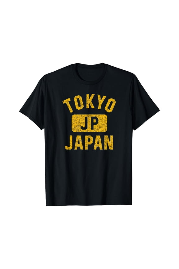 Tokyo Japan Gym Style Distressed Amber Print T-Shirt