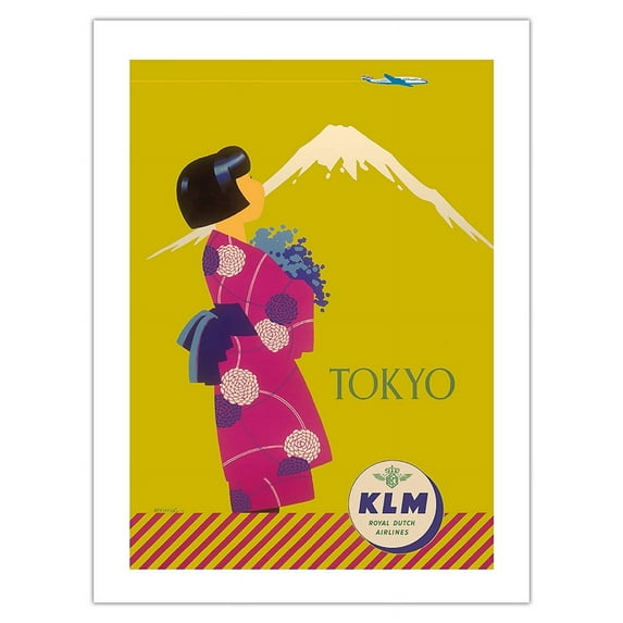 Tokyo Japan - KLM Royal Dutch Airlines - Vintage Airline Travel Poster by Koen van Os c.1950 - Bamboo Fine Art 290gsm Paper Print (Unframed) 18x24in