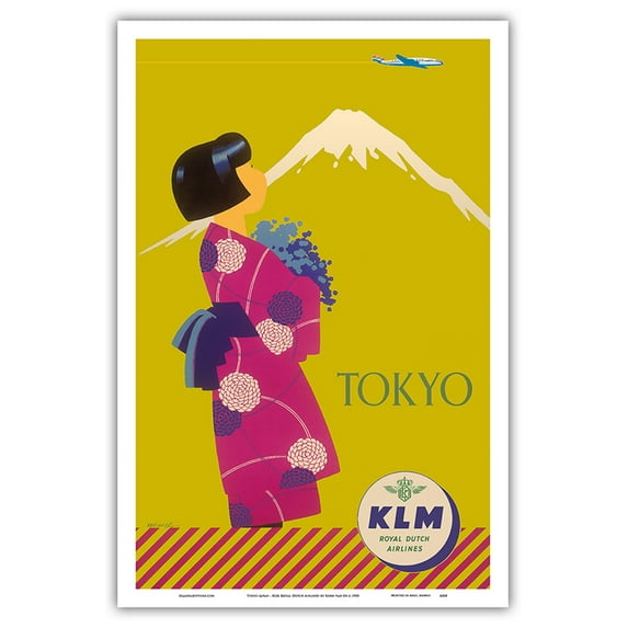 Tokyo Japan - KLM Royal Dutch Airlines - Vintage Airline Travel Poster by Koen van Os c.1950 - Master Art Print (Unframed) 12in x 18in