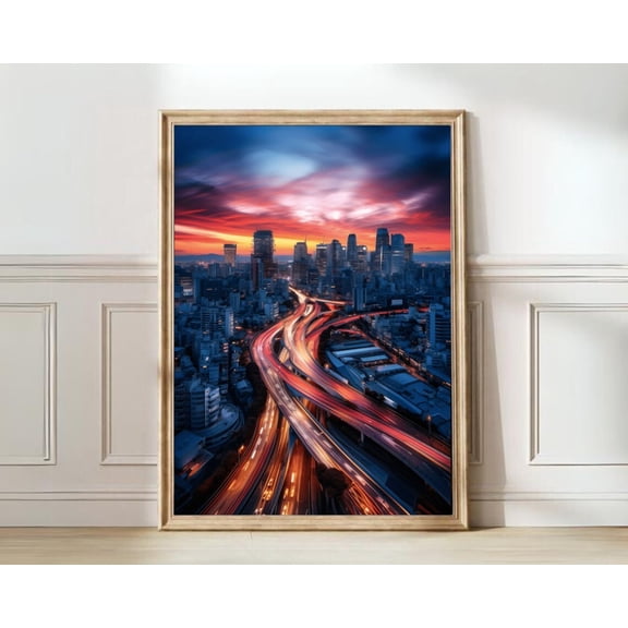 Tokyo Japan Osaka Skyline Map Travel Gallery Scenery Wall Art, Unframed Canvas Size 24x36