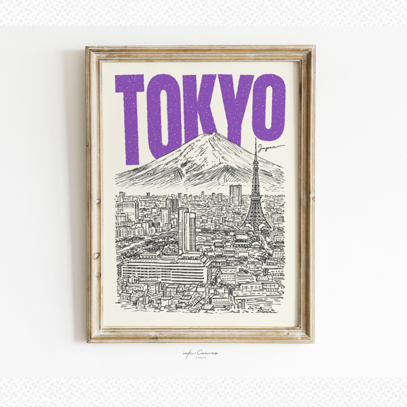 Tokyo Japan Retro Travel Poster, Boho Minimalist Vintage City Wall Art, 8x12 Poster Print