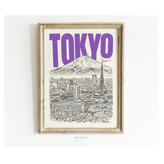Tokyo Japan Retro Travel Poster Boho Minimalist Vintage City Wall Art