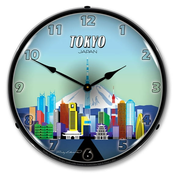 Tokyo Japan Skyline LED Wall Clock, Retro/Vintage, Lighted 14 inch