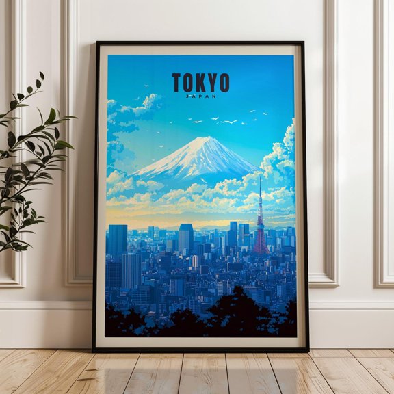 Tokyo Japan Travel Poster: Cityscape Illustration Art Print