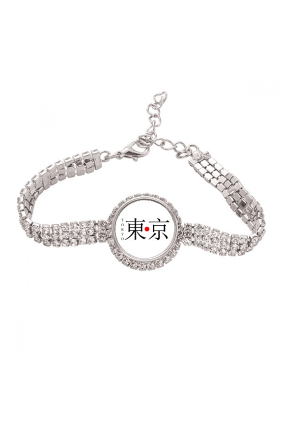 Tokyo Japaness City Name Red Sun Flag Tennis Chain Anklet Bracelet Diamond Jewelry