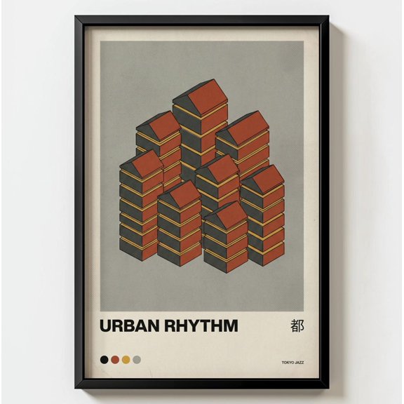 Tokyo Jazz Poster Urban Rhythm Print Mid Century Modern Architecture