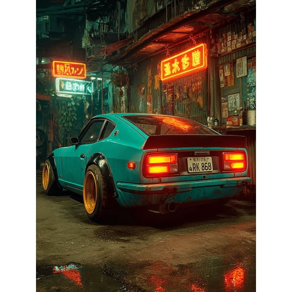 Tokyo Neon Oldschool Nissan Car Canvas Modern Urban City Living Room Wall Art