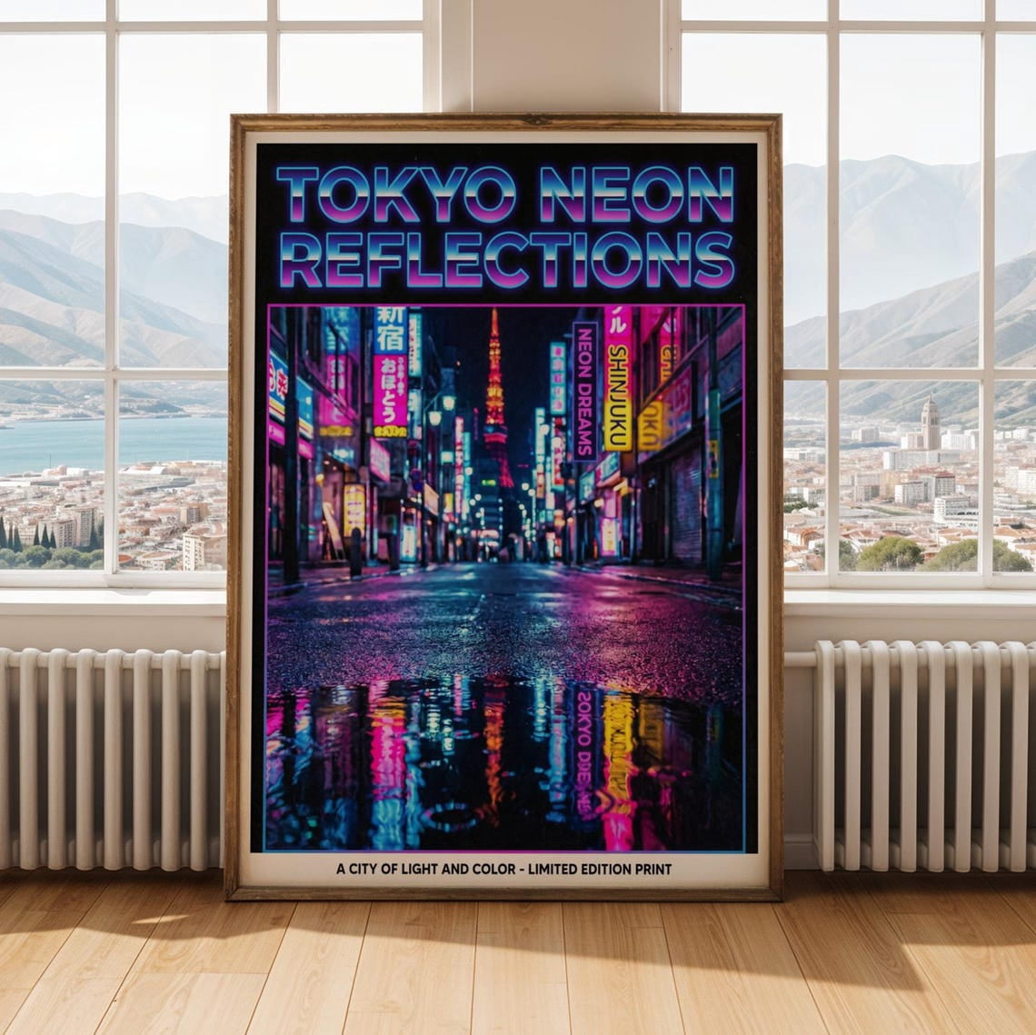 Tokyo Neon Reflections Wall Art Print, Electric Blue Magenta Modern ...