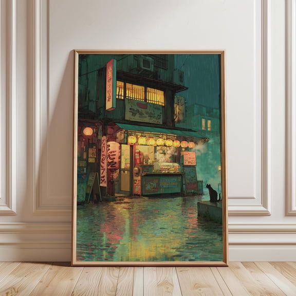 Tokyo Night Street Poster Japanese Neon Lantern Alley Print