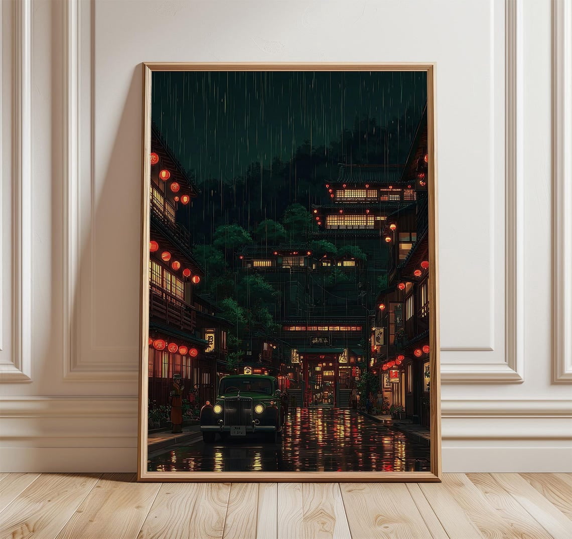 Tokyo Night Street Wall Art Print, Japanese City Rain Artwork - Walmart.com