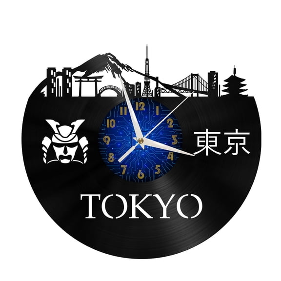 Tokyo Samurai Spirit City View Vinyl Record Wall Clock for Kitchen Wall Decor Wall Art Gift for Lover Gift Idea for a Best Friend(B)