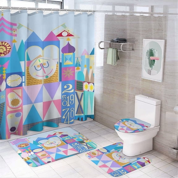 Tokyo Small World After All Shower Curtain Set Modern Bathroom Decor Mats 4pcs Fabric Bathroom Curtain Slip Floor Rug Toilet Lid