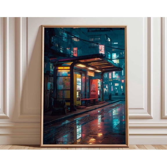 Tokyo Street Cyberpunk Vending Machine Wall Art Print, Unframed Paper Poster 8x10in