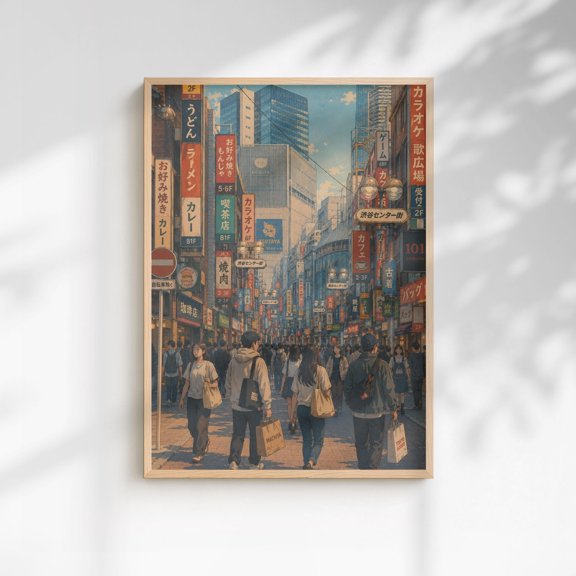 Tokyo Street Print, Japanese City Wall Art, Vintage Shibuya Travel Poster, Japan Cityscape Decor, Poster Only