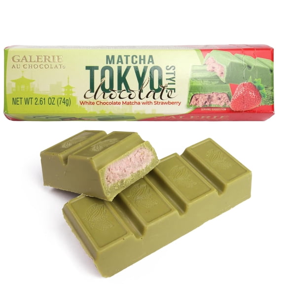 Tokyo Style Matcha White Chocolate Bar With Strawberry Cream, Individually Wrapped, 2.61 Ounces