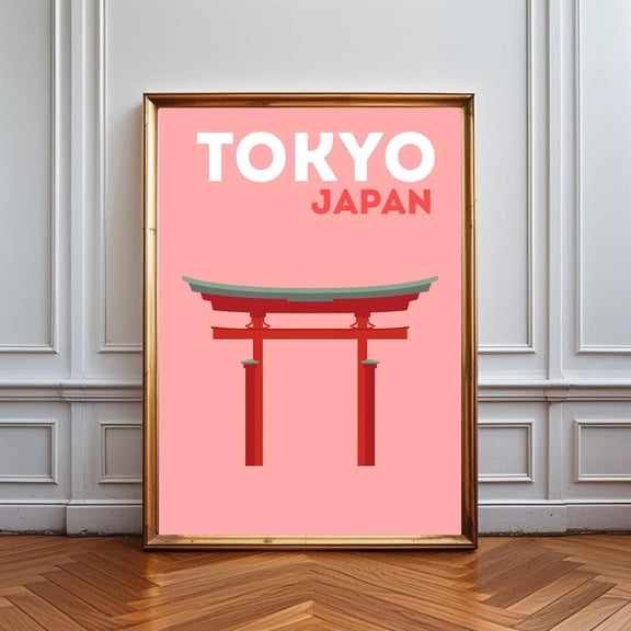 Tokyo Torii Gate Pink Travel Poster Unframed Paper Print