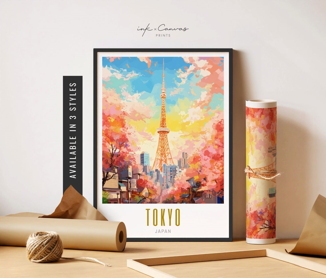Tokyo Travel Poster Japan Travel Poster Tokyo Poster Cherry Blossom Art ...