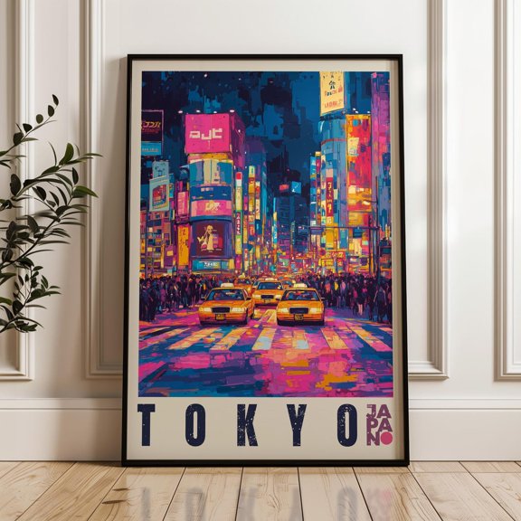 Tokyo Travel Print - Japan Wall Art Poster, Honshu Illustration Artwork, Shinjuku Home & Office Decor, Shibuya Crossing Gift Idea, Cityscape Wall Art, Modern Wall Decor, 12x18 UNFRAMED