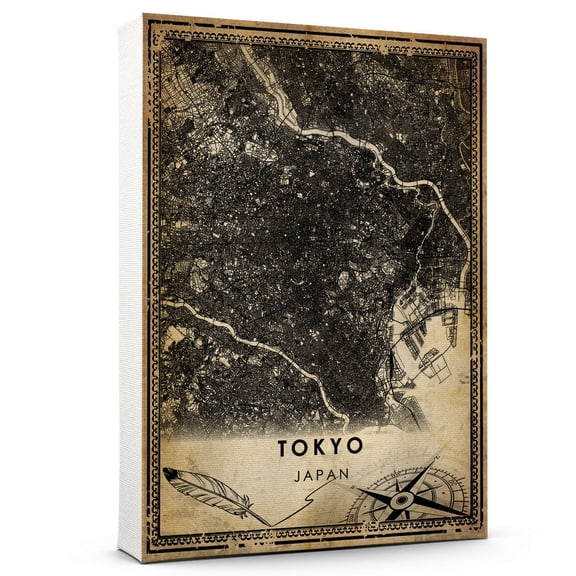 Tokyo Vintage Map Prints Canvas, Japan Map Art Canvas, Canvas, Tokyo Map City style Watercolor art Canvas