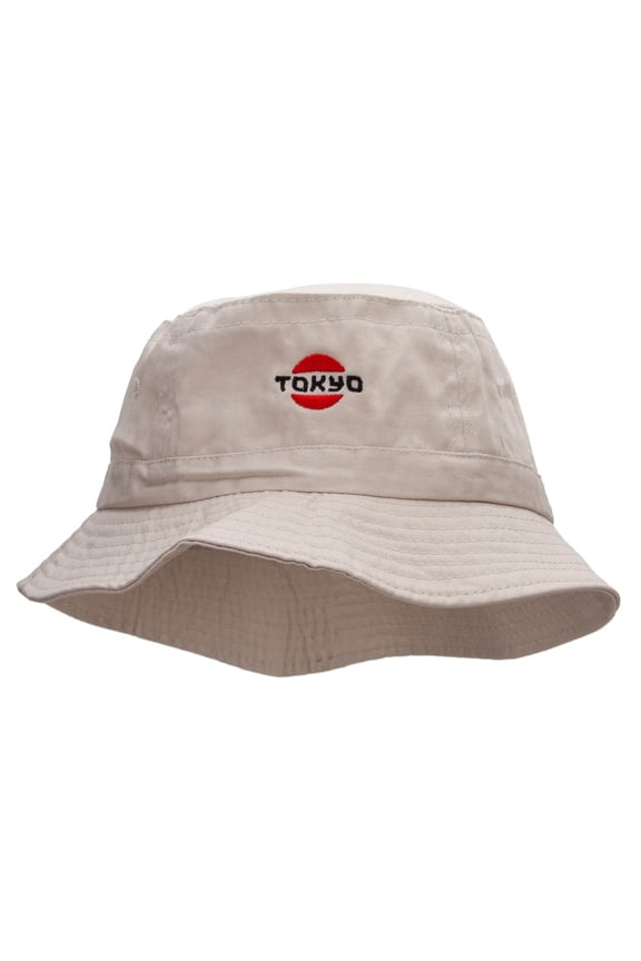 Tokyo logo Embroidered Bucket Hat - Natural OSFM
