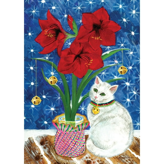 Toland Home Garden Amaryllis Kitty Cat Flower Winter Flag Double Sided 12x18 Inch
