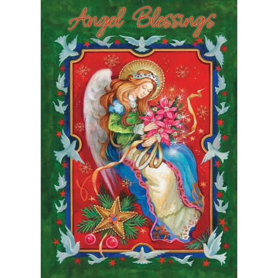 Toland Home Garden Angel Poinsettia Christmas Flag Double Sided 28x40 Inch