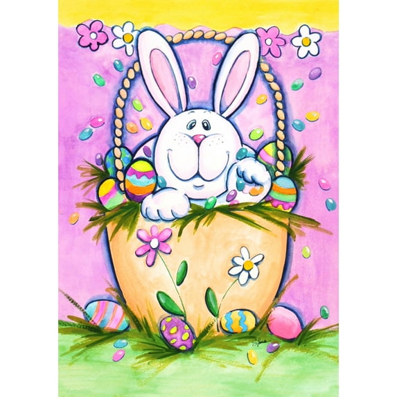 Toland Home Garden Bunny In A Basket Eggs Easter Flag Double Sided 12x18 Inch