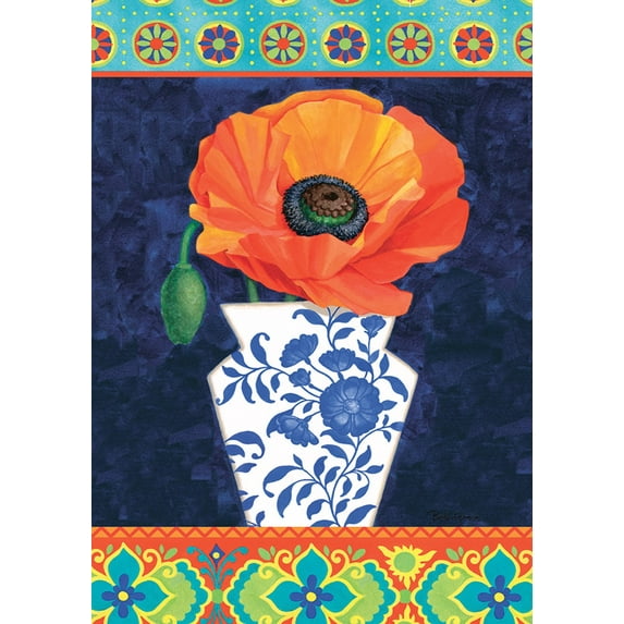 Toland Home Garden China Vase Poppy Flowers Flower Flag Double Sided 12x18 Inch