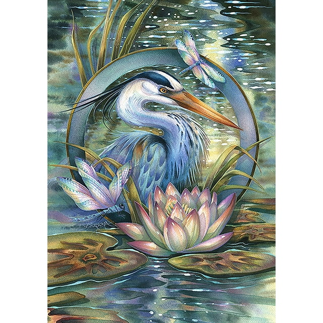 Toland Home Garden Crane with Lily Pads Birds Bird Flag Double Sided 28x40 Inch