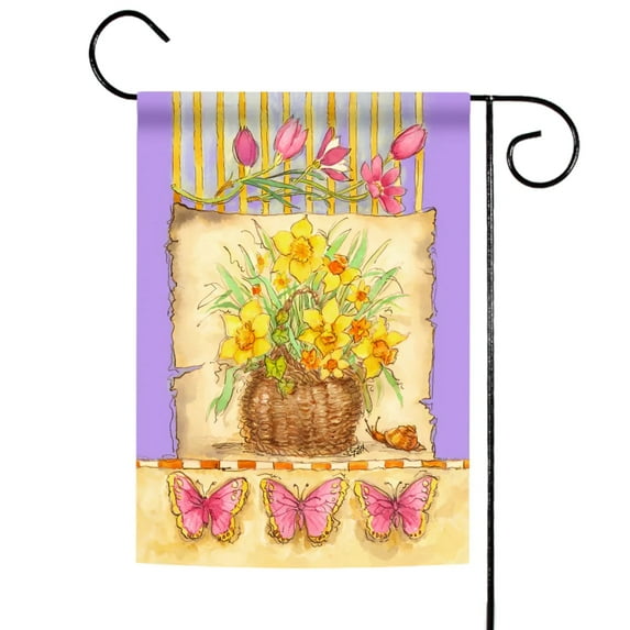 Toland Home Garden Daffodil Basket Flowers Flower Flag Double Sided 12x18 Inch