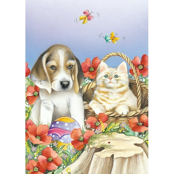 Toland Home Garden Easter Pals Cat Dog Spring Flag Double Sided 12x18 Inch
