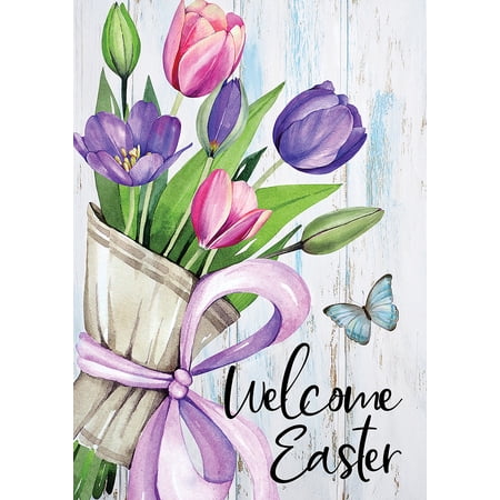 Toland Home Garden Easter Tulip Bouquet Spring Easter Flag Double Sided 12x18 Inch