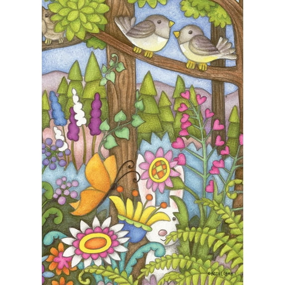 Toland Home Garden Enchanted Forest Bird Flower Flag Double Sided 12x18 Inch