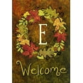 thumbnail image 1 of Toland Home Garden Fall Wreath Monogram E Personalized Fall Flag Double Sided 28x40 Inch, 1 of 5
