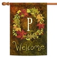 thumbnail image 1 of Toland Home Garden Fall Wreath Monogram P Personalized Fall Flag Double Sided 28x40 Inch, 1 of 5