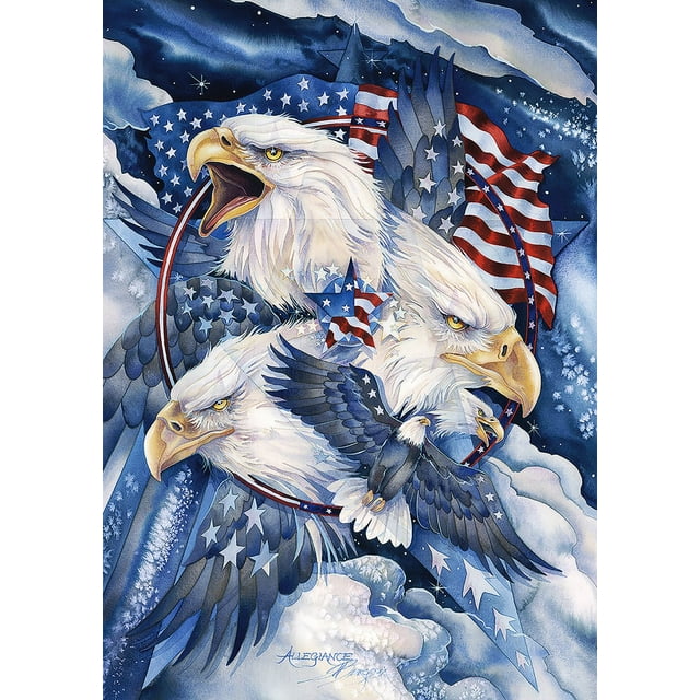 Toland Home Garden Fierce Allegiance Eagle Patriotic Flag Double Sided 12x18 Inch