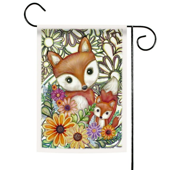 Toland Home Garden Flower Fox Floral Fox Flag Double Sided 12x18 Inch
