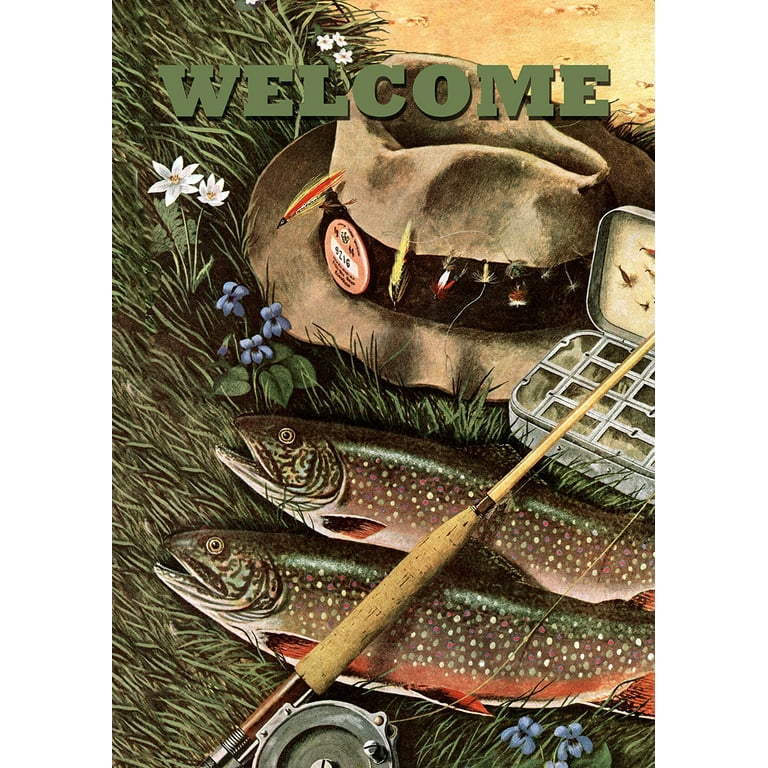 Toland Home Garden Fly Fishing Welcome Fishing Fish Flag Double Sided 12x18  Inch 