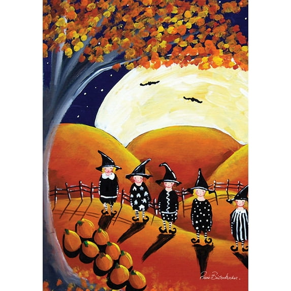 Toland Home Garden Full Moon Witches Coven Halloween Outdoor Flag - 40" x 28" - Orange and Black