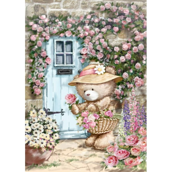 Toland Home Garden Garden Gatherings Flower Teddybear Flag Double Sided 12x18 Inch